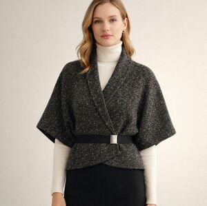 Comme des Garsons France Gray Wool Tweed Collared Short Vest size S